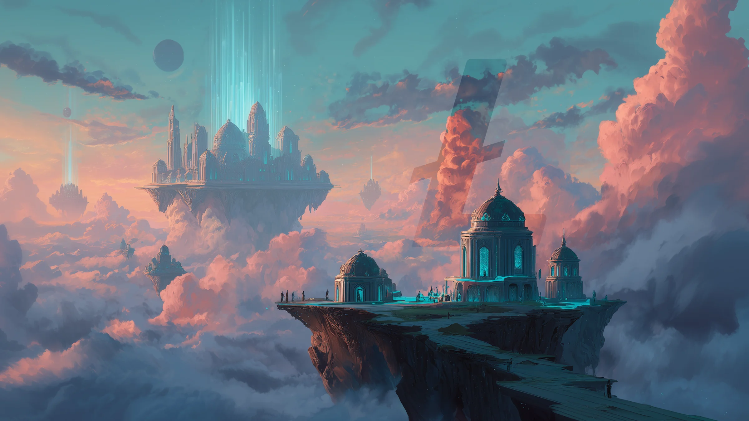 Floating cities above clouds representing privacy infrastructure for BSC Web3